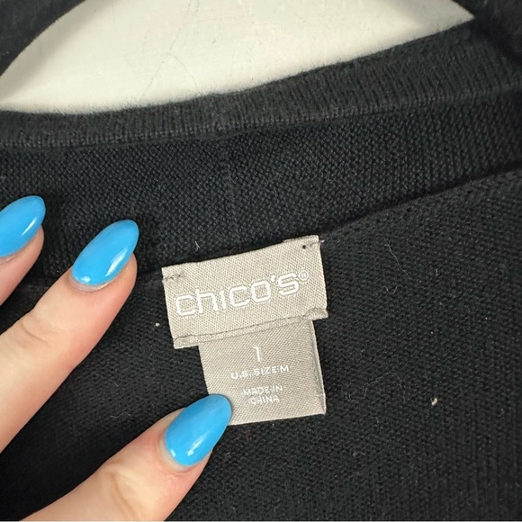 Chico’s | Black Bracelet Sleeve Pearl Embellished Cardigan Size 1/Medium - Picture 4 of 6